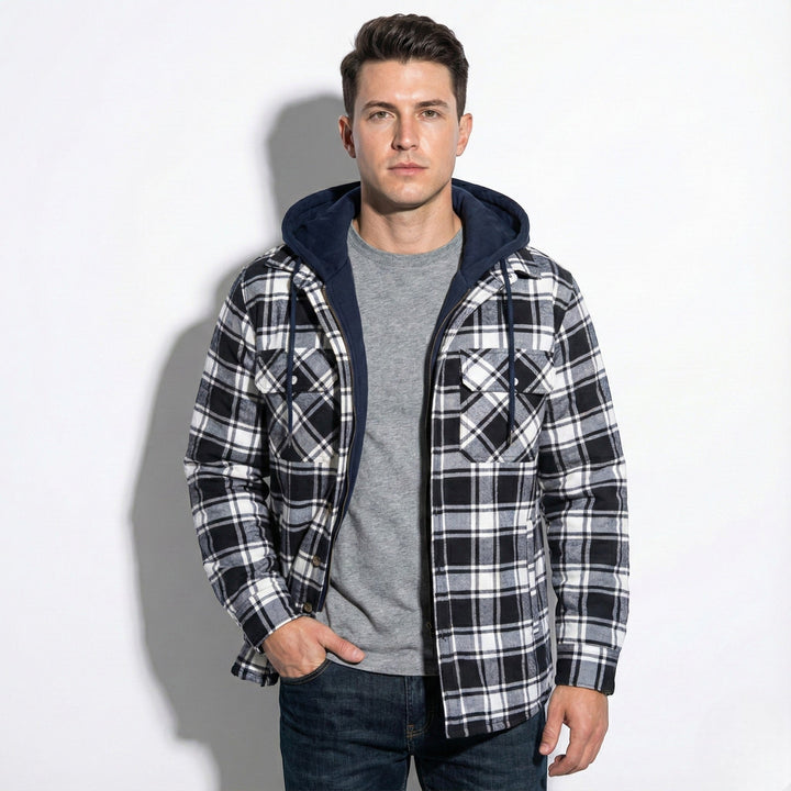 Men’s Cotton Hooded Checked Jacket