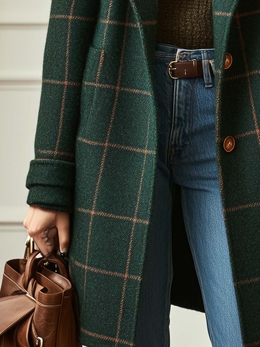 Women's Plaid Mid-Length Winter Coat