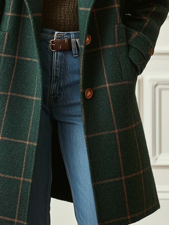 Women's Plaid Mid-Length Winter Coat
