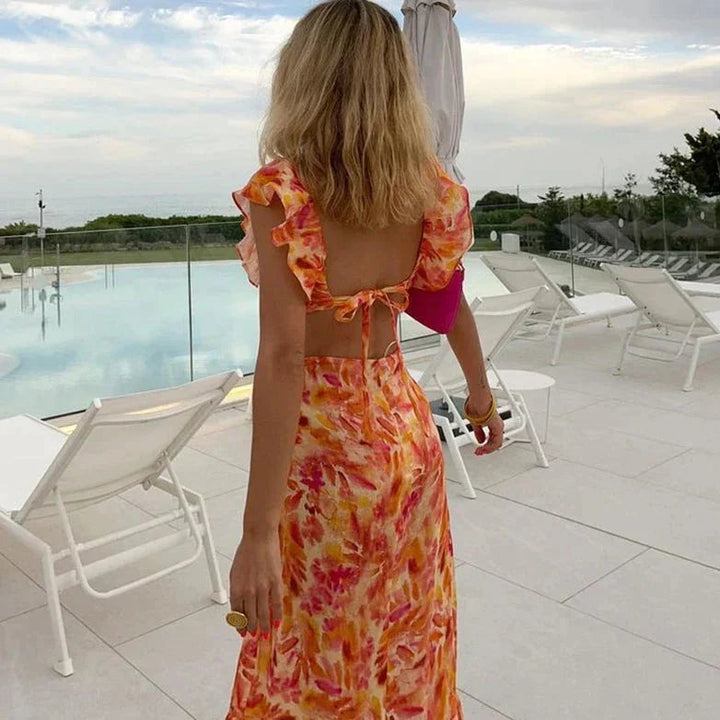 Women's Ruffle V-Neck Midi Dress