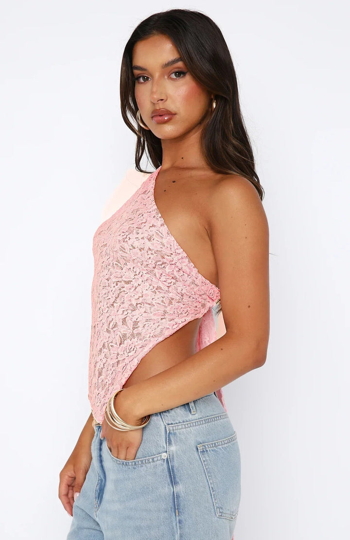 Women’s One-Shoulder Lace Crop Top