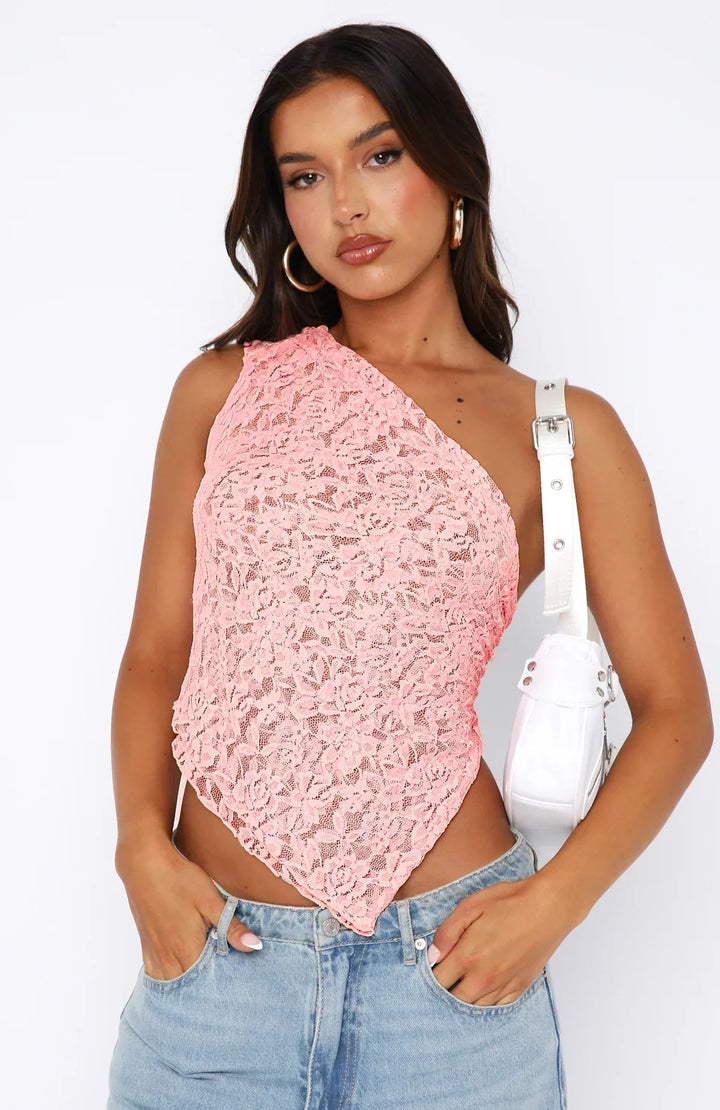 Women’s One-Shoulder Lace Crop Top
