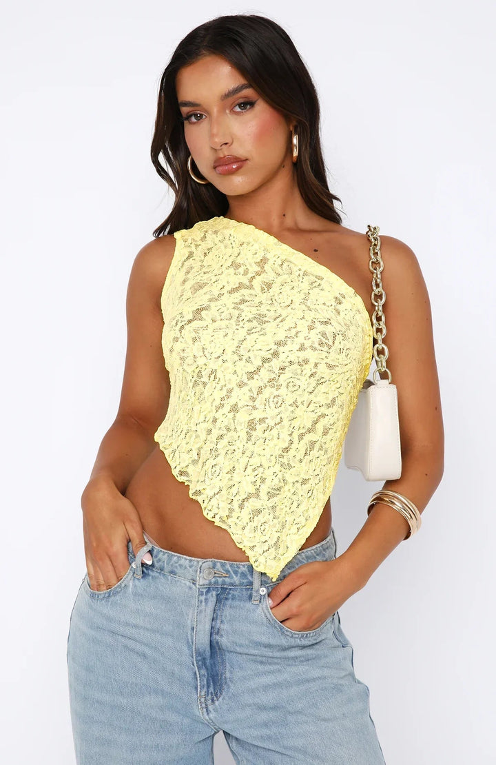 Women’s One-Shoulder Lace Crop Top