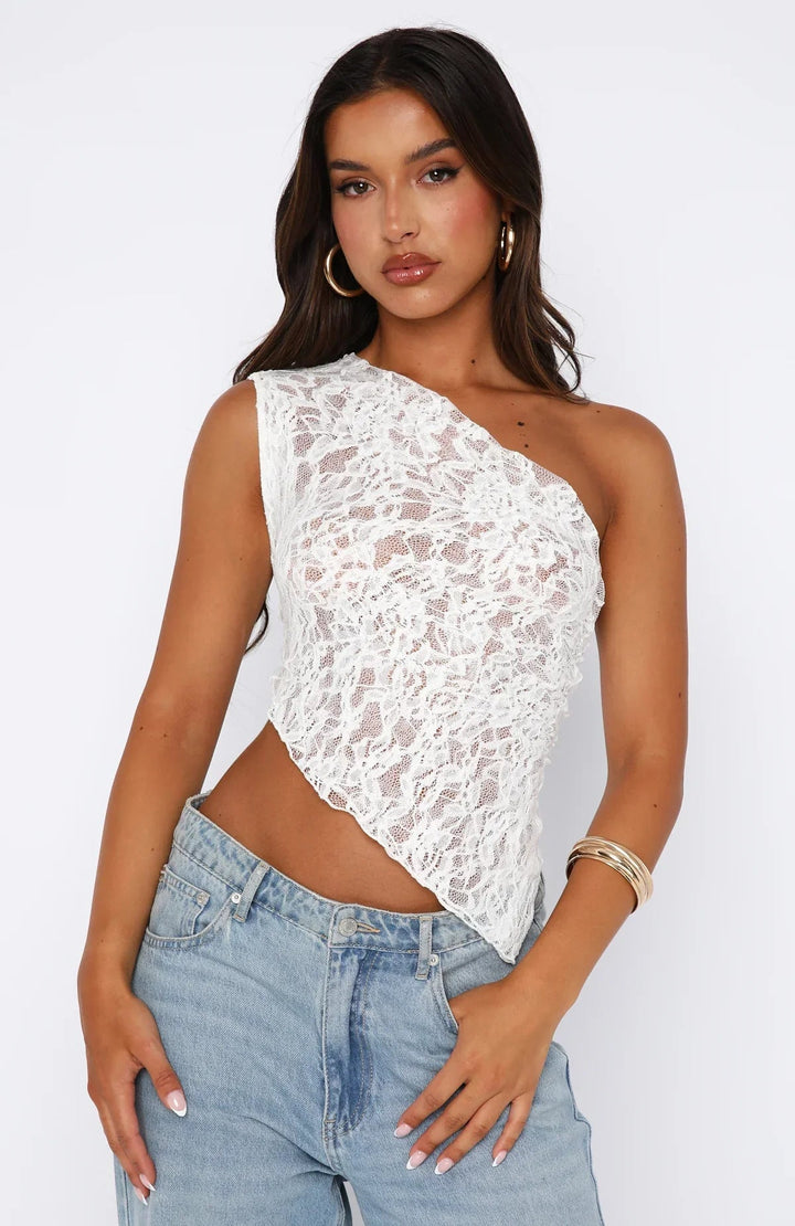 Women’s One-Shoulder Lace Crop Top