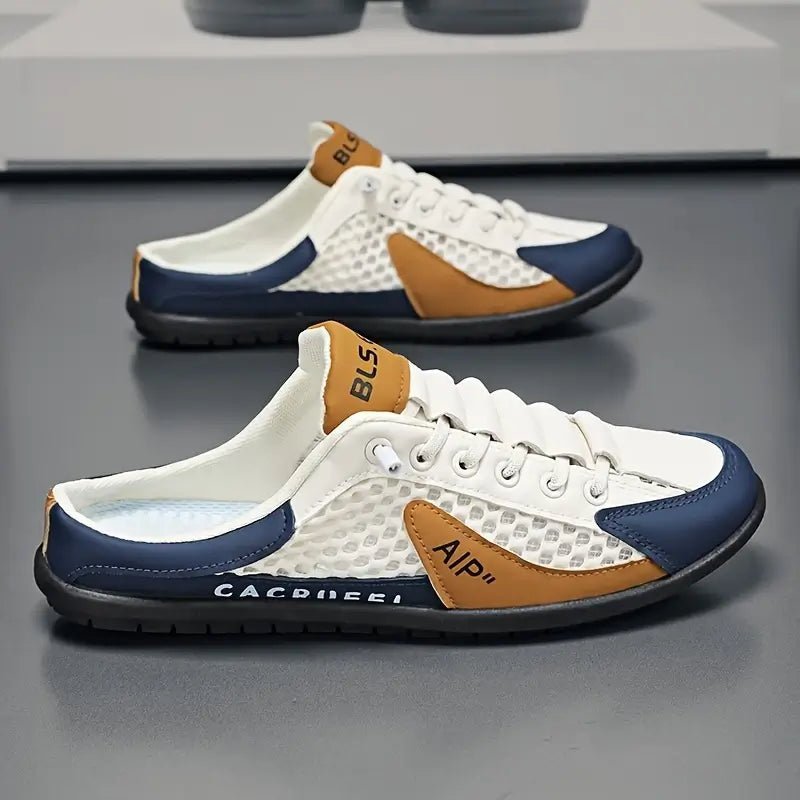 Men's Backless Lace-Up Half-Shoe Slip-On Sneaker Mules - Beige
