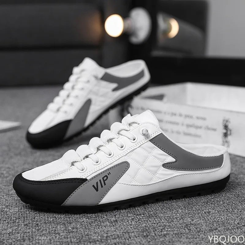 Men's Backless Lace-Up Half-Shoe Slip-On Sneaker Mules - White