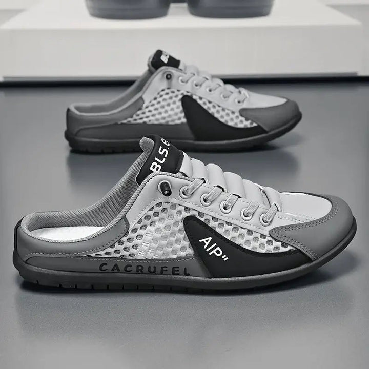 Men's Backless Lace-Up Half-Shoe Slip-On Sneaker Mules - Gray