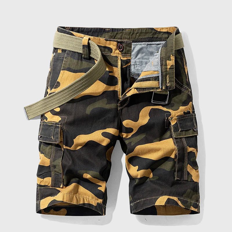 Men's Camouflage Knee-Length Belted Cargo Shorts - Yellow