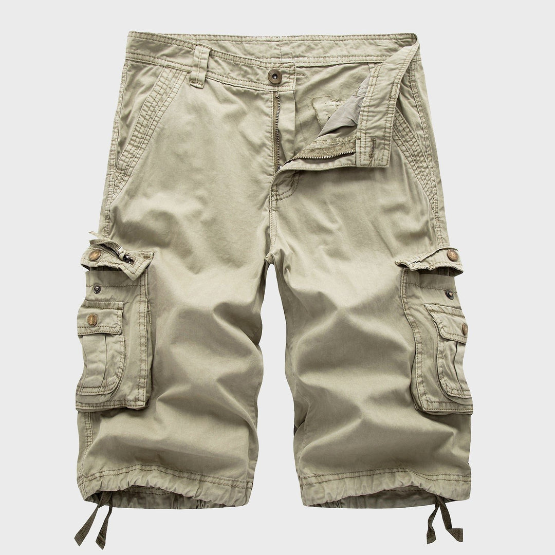 Men's Cotton Multi-Pocket Drawstring Cargo Shorts - Beige