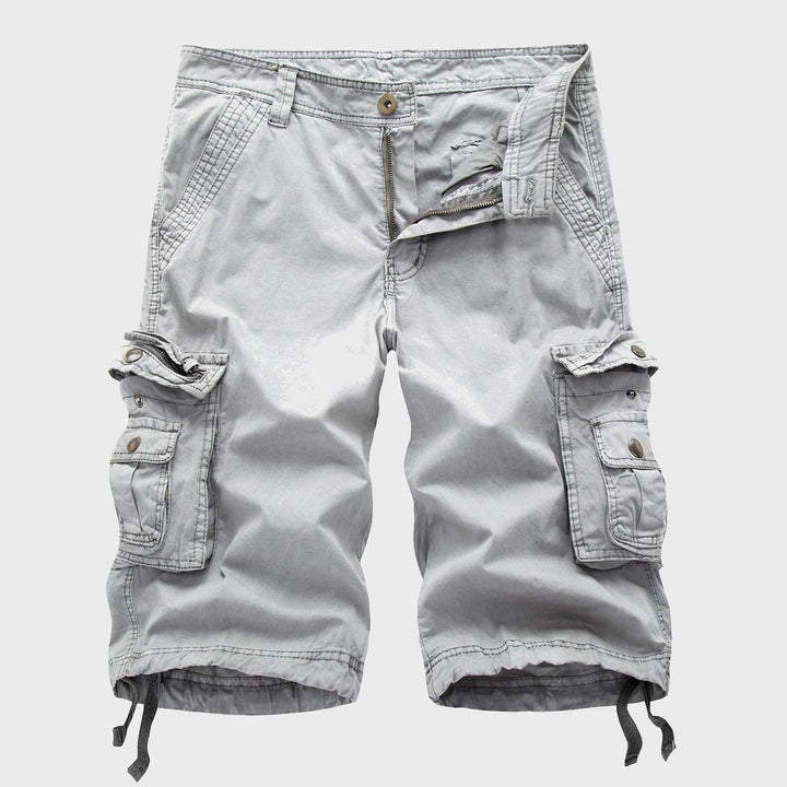 Men's Cotton Multi-Pocket Drawstring Cargo Shorts - Gray