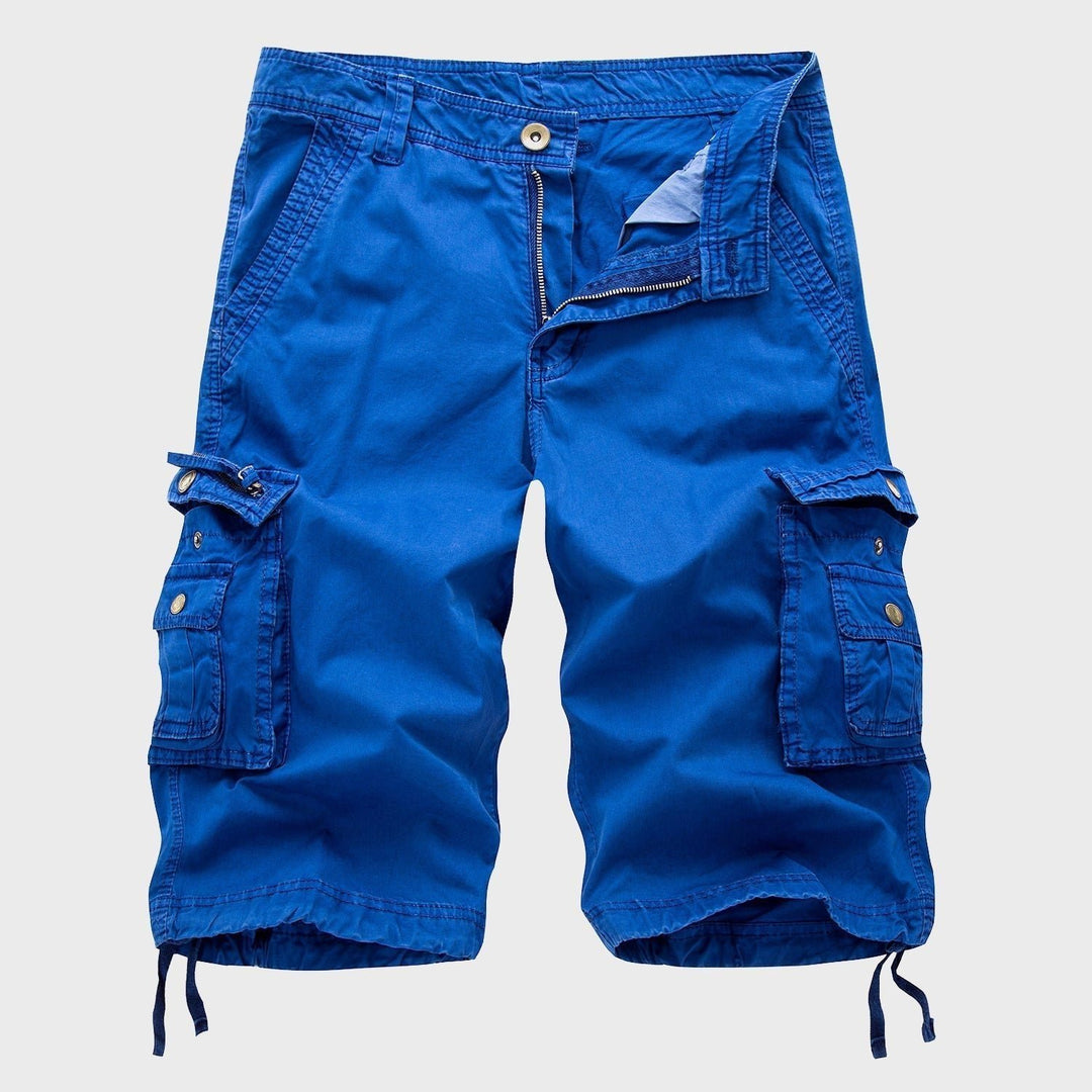 Men's Cotton Multi-Pocket Drawstring Cargo Shorts - Blue