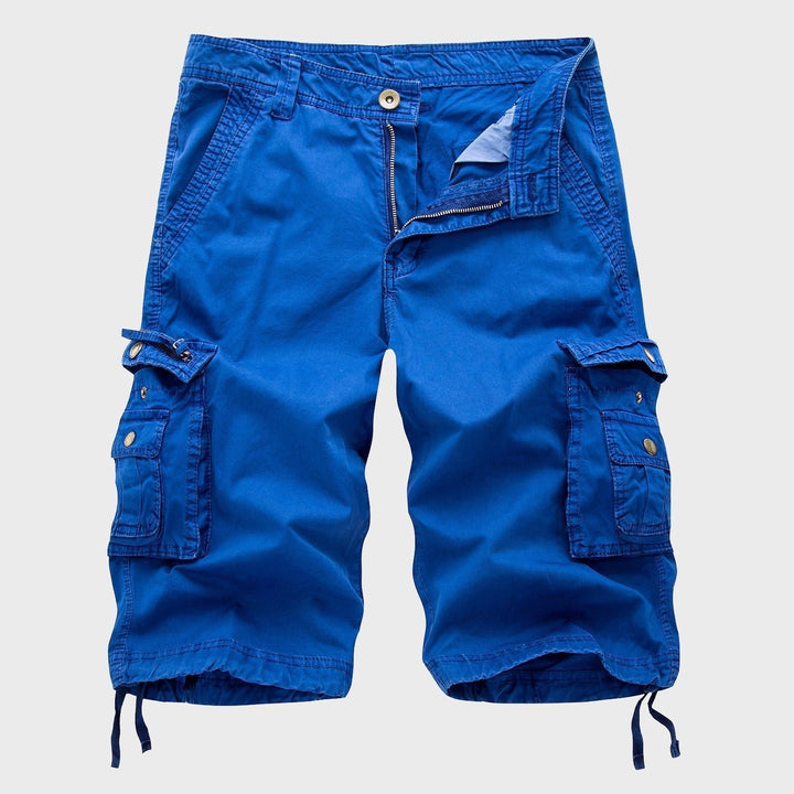 Men's Cotton Multi-Pocket Drawstring Cargo Shorts - Blue