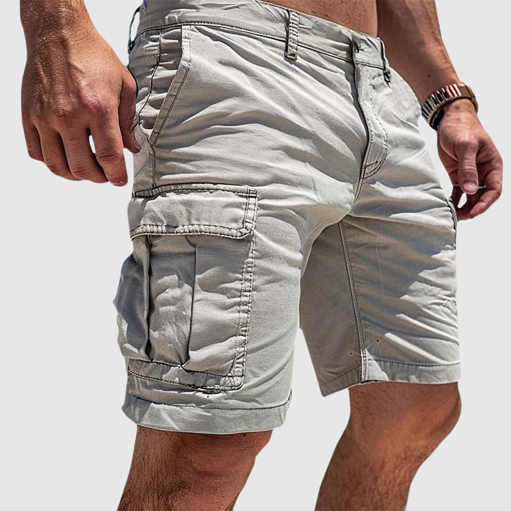 Men's Knee-Length Straight-Cut Flap-Pocket Cargo Shorts - White