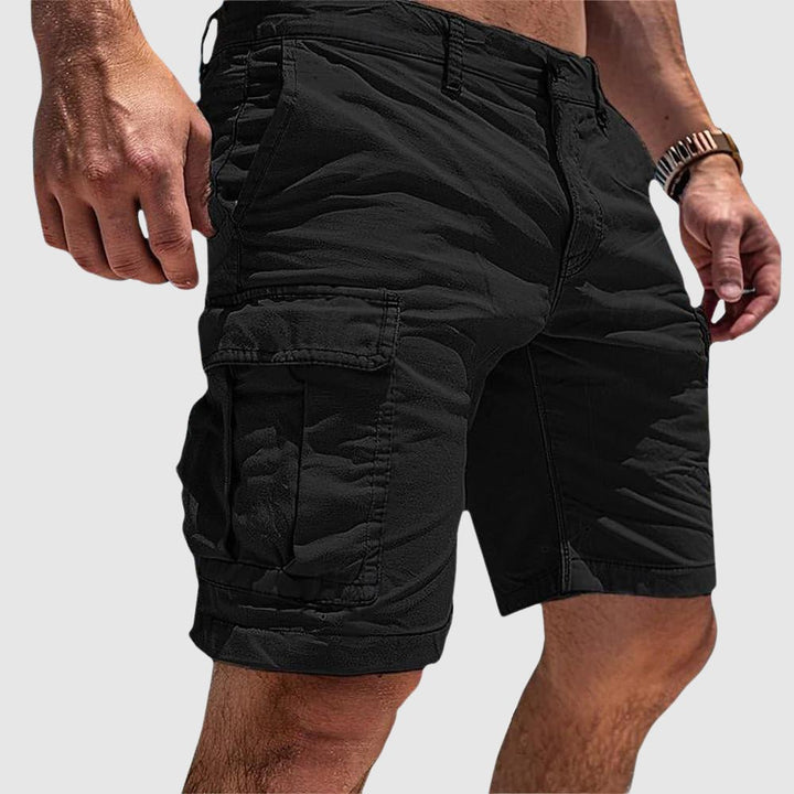 Men's Knee-Length Straight-Cut Flap-Pocket Cargo Shorts - Black