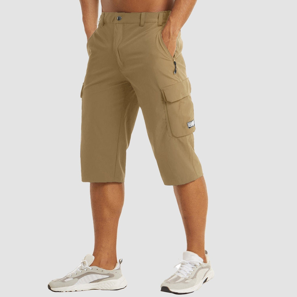 Men's Knee-Length Straight-Fit Cargo Shorts Belt-Loop Waist - Khaki