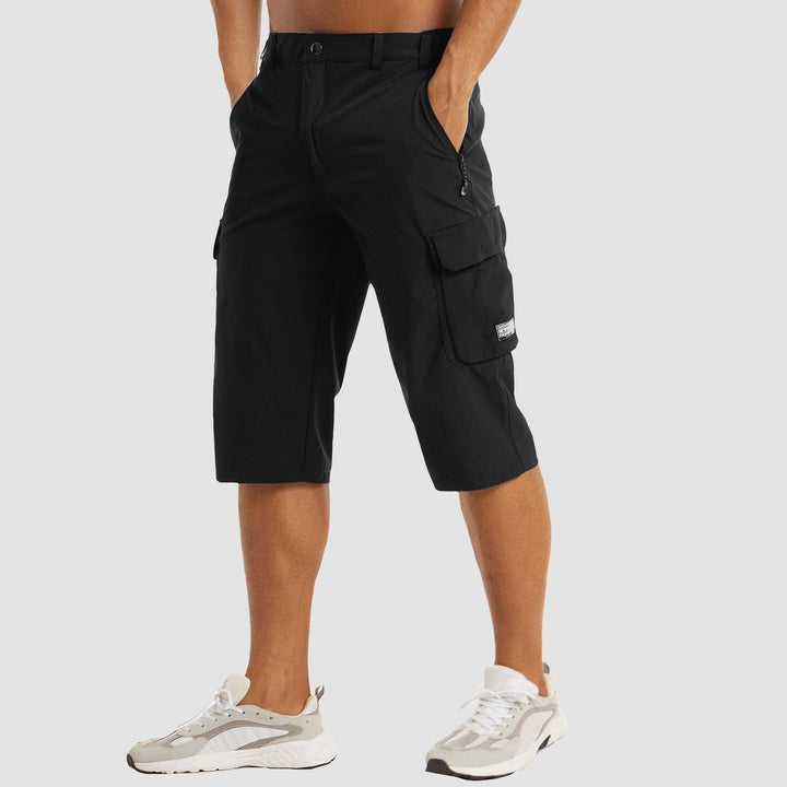 Men's Knee-Length Straight-Fit Cargo Shorts Belt-Loop Waist - Black