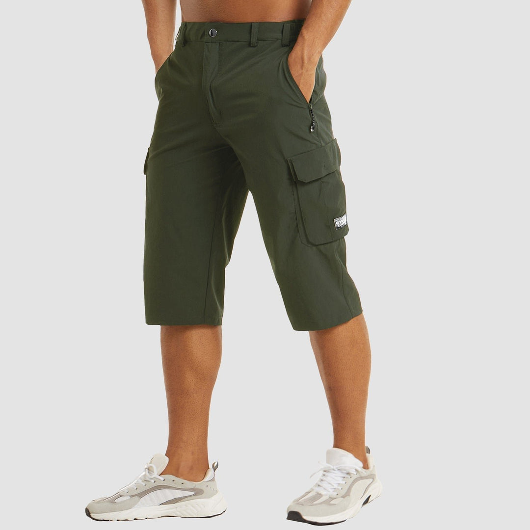 Men's Knee-Length Straight-Fit Cargo Shorts Belt-Loop Waist - Dark Green