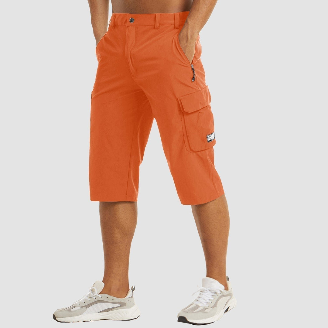 Men's Knee-Length Straight-Fit Cargo Shorts Belt-Loop Waist - Orange