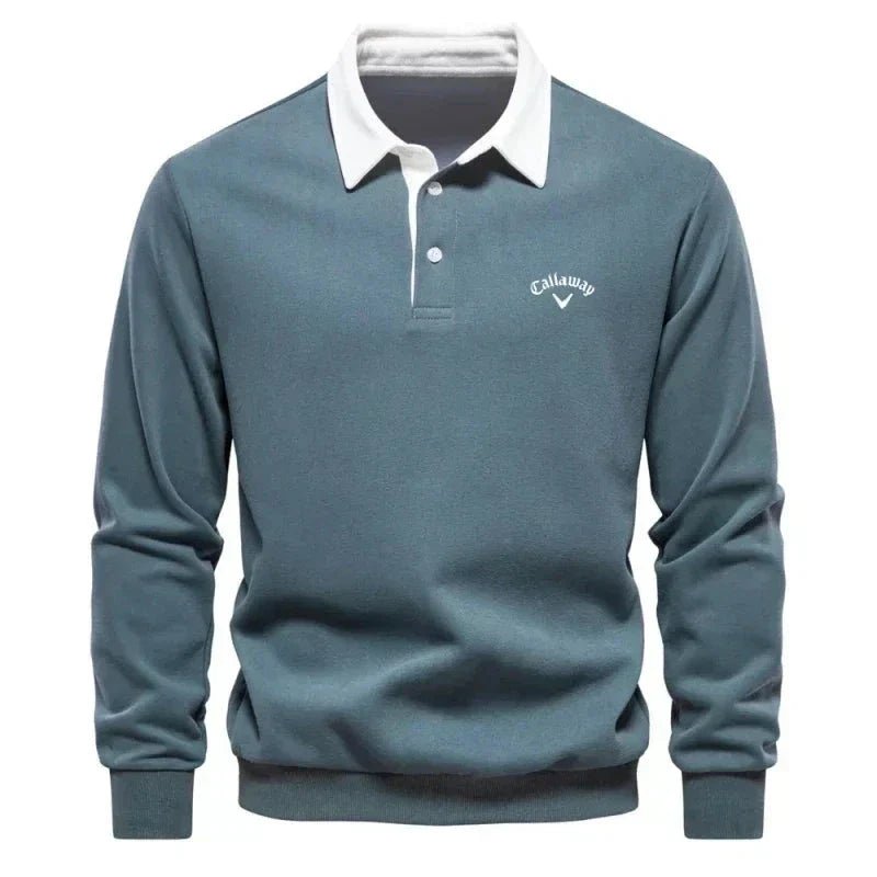 Men's Long-Sleeve Cotton-Blend Contrast Collar Golf Polo Sweater - Green