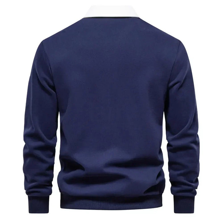 Men's Long-Sleeve Cotton-Blend Contrast Collar Golf Polo Sweater