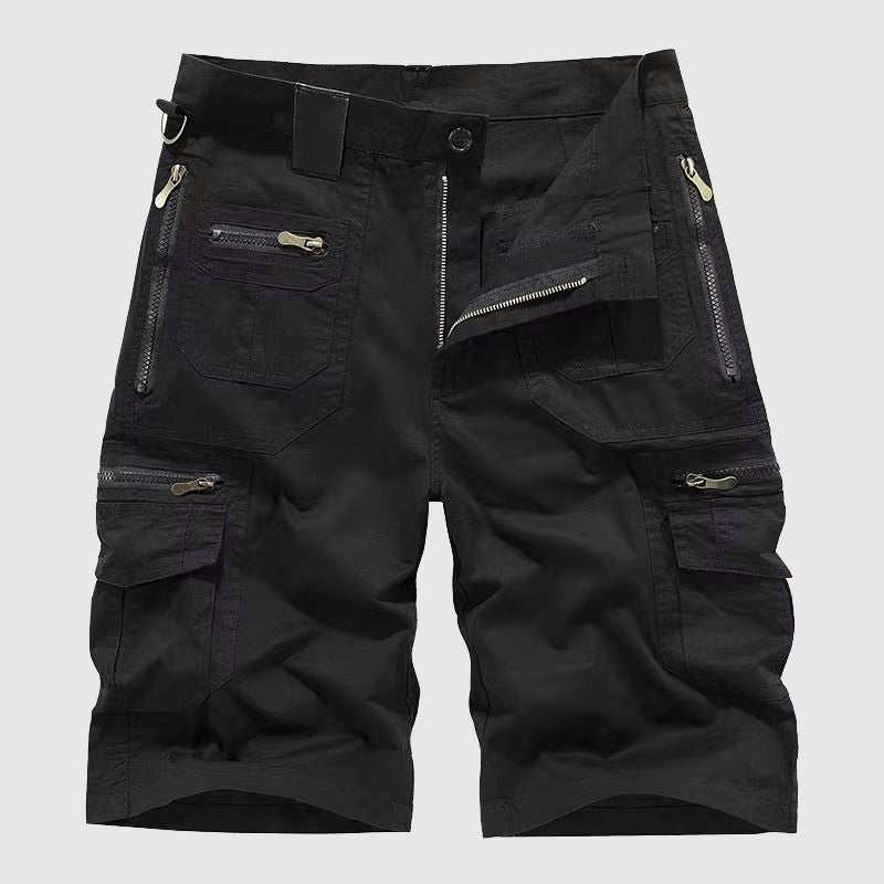 Men's Multi-Pocket Zippered Tactical Cargo Shorts - Black