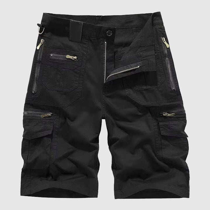 Men's Multi-Pocket Zippered Tactical Cargo Shorts - Black