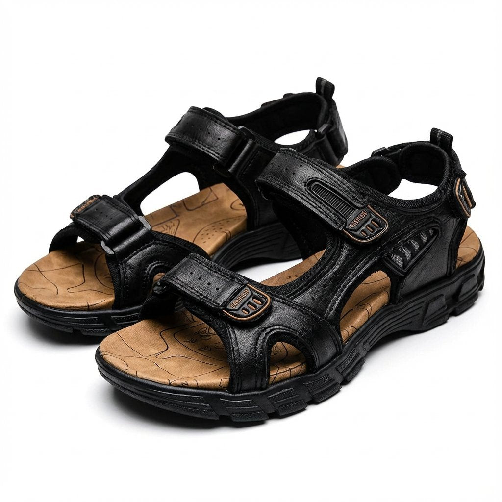 Men's Open-Toe Velcro-Strap Outdoor Trekking Sandals - Negro