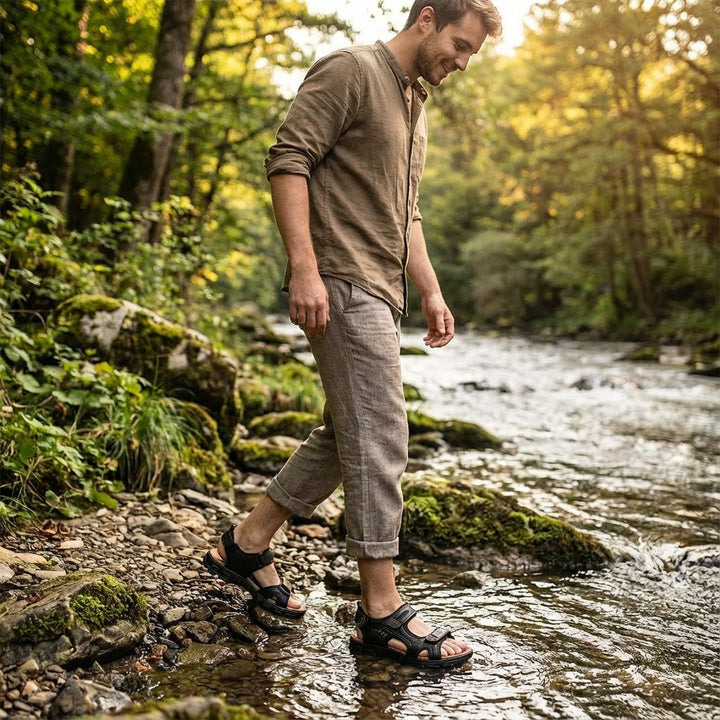 Men's Open-Toe Velcro-Strap Outdoor Trekking Sandals