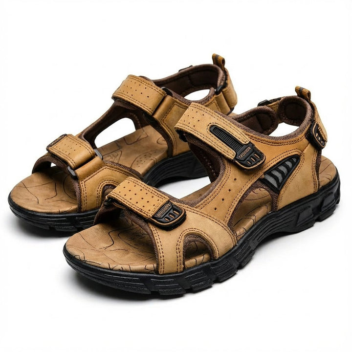 Men's Open-Toe Velcro-Strap Outdoor Trekking Sandals - Marrón claro