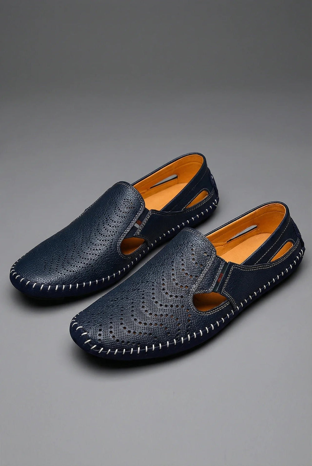 Men's Perforated Slip-On Breathable Casual Loafers - Navy