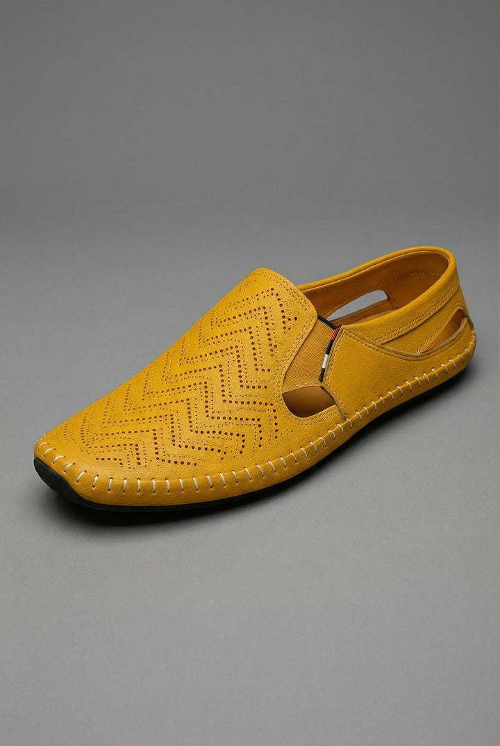 Men's Perforated Slip-On Breathable Casual Loafers - Yellow