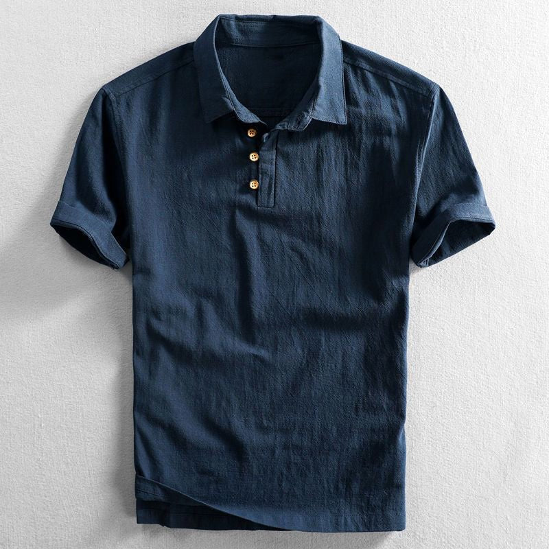 Men's Regular-Fit Linen Short-Sleeve Polo Shirt - Dark Blue