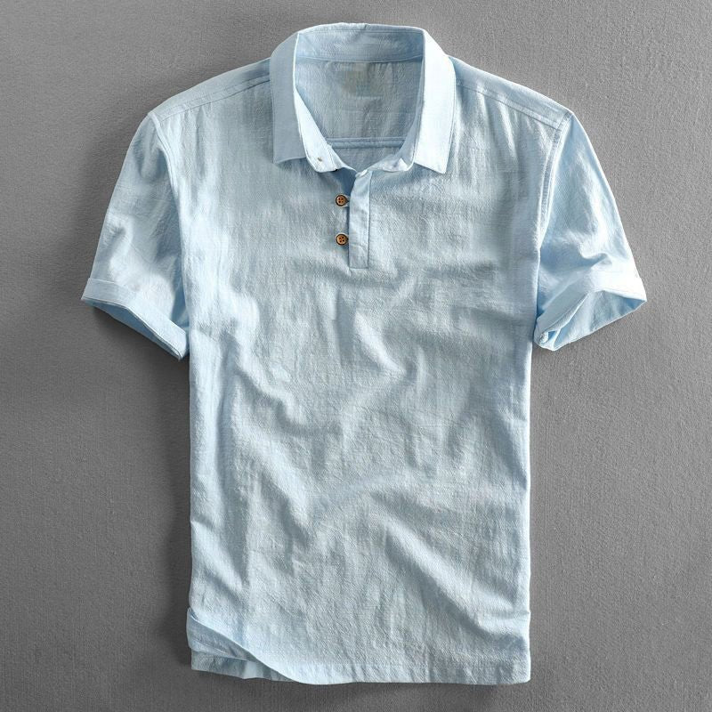 Men's Regular-Fit Linen Short-Sleeve Polo Shirt - Light Blue