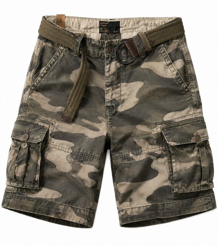 Men's Relaxed-Fit Camouflage Cargo Shorts Belted Utility - Dunkles Camo