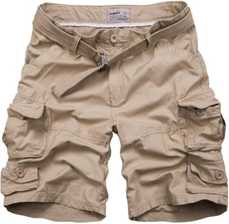 Men's Relaxed-Fit Camouflage Cargo Shorts Belted Utility - Khaki