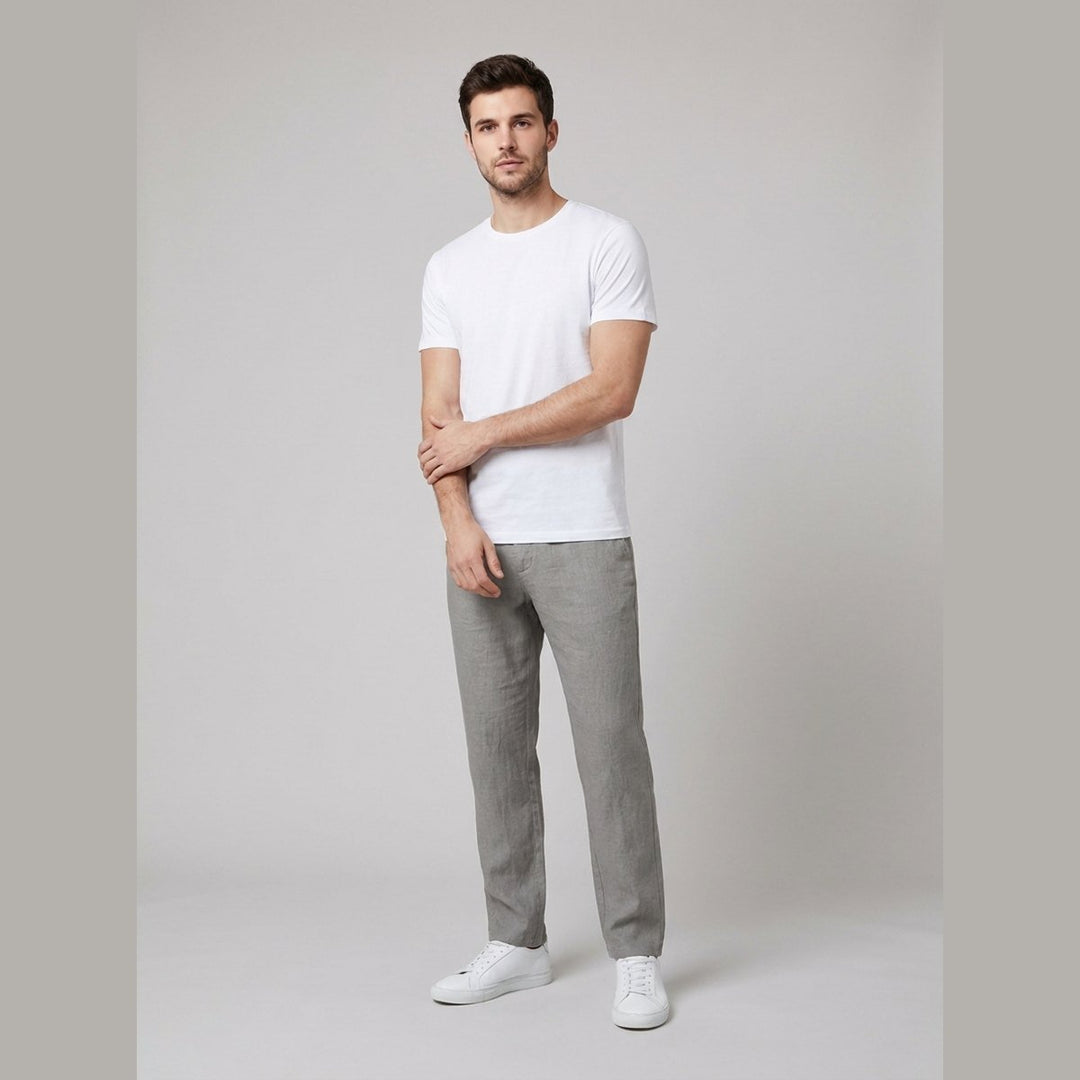 Men's Relaxed-Fit Drawstring Linen Pants - Gray