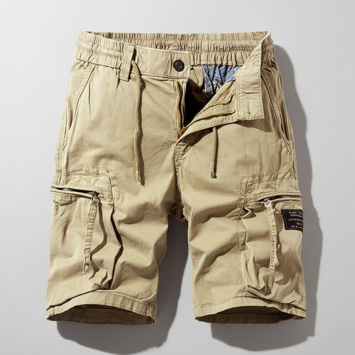 Men's Relaxed-Fit Elastic-Waist Zip-Pocket Cargo Shorts - Khaki