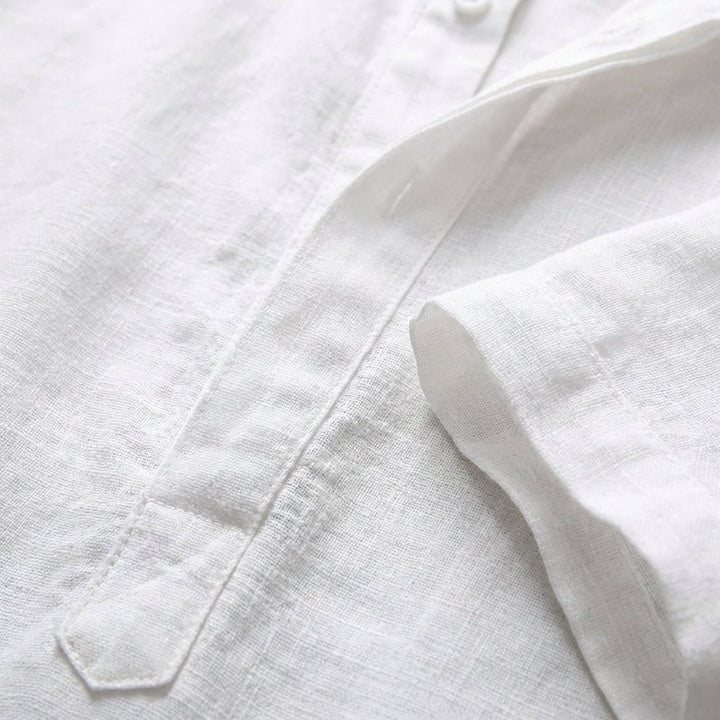 Men's Relaxed-Fit Linen Henley Mao-Collar Long-Sleeve Shirt