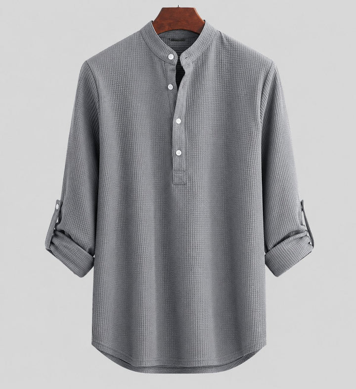 Men's Relaxed-Fit Long-Sleeve Henley Collar Waffle Shirt - Schwarz