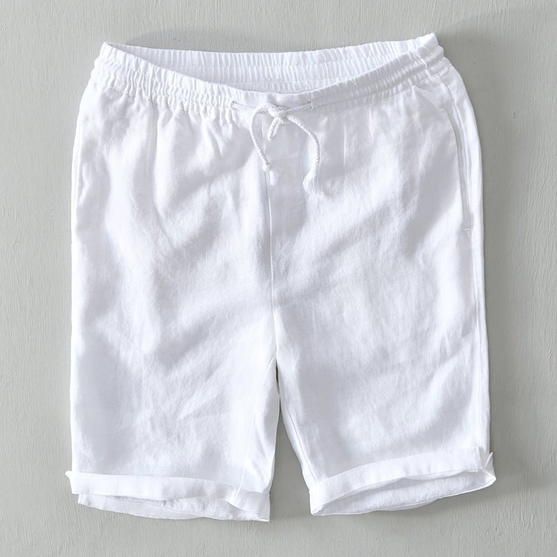 Men's Relaxed-Fit Mid-Rise Drawstring Linen Shorts - White