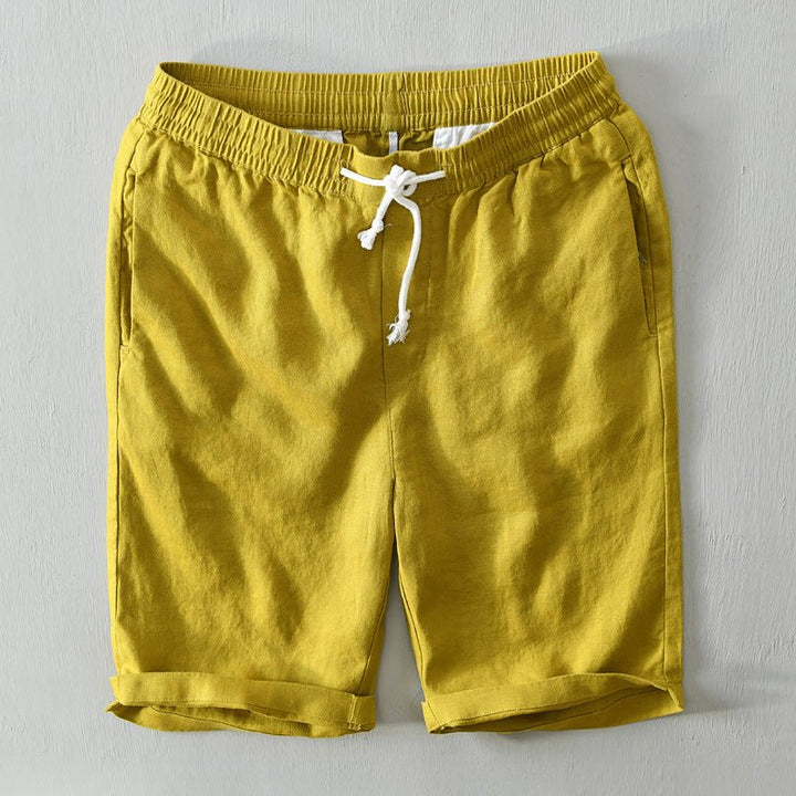 Men's Relaxed-Fit Mid-Rise Drawstring Linen Shorts - Yellow