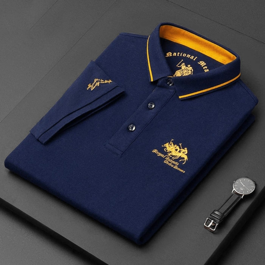 Men's Short-Sleeve Contrast-Trim Polo Shirt - Niebieski