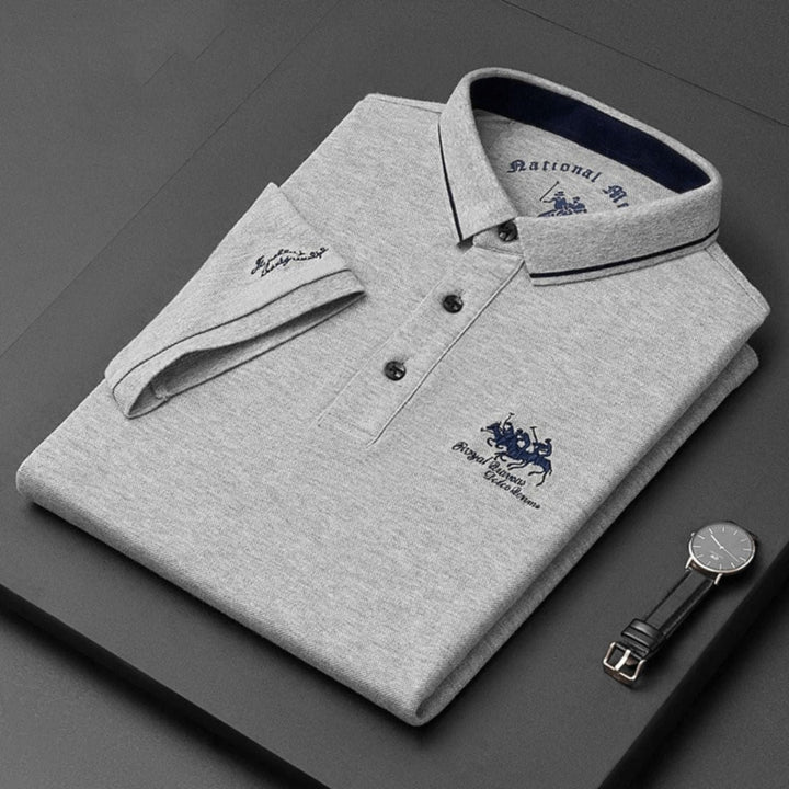 Men's Short-Sleeve Contrast-Trim Polo Shirt - Szary
