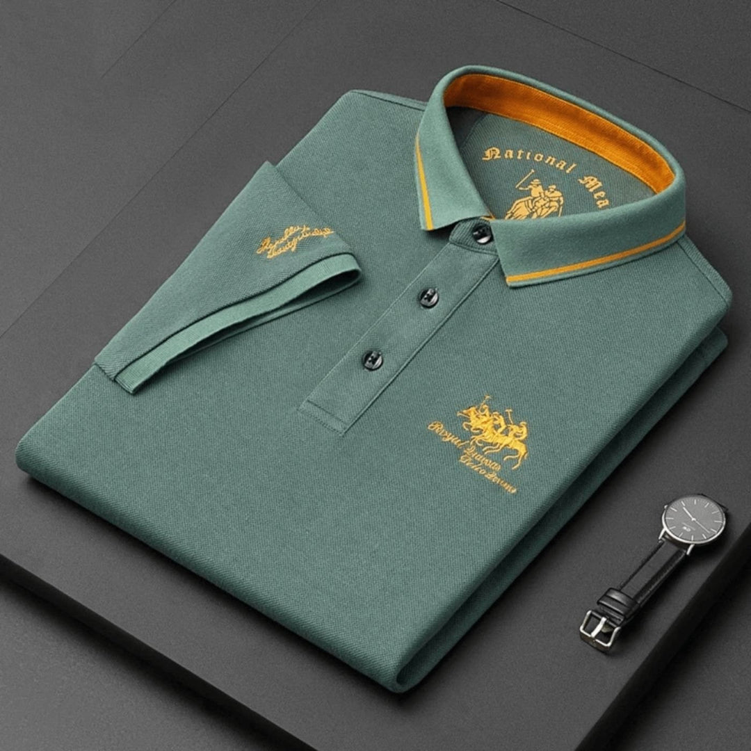 Men's Short-Sleeve Contrast-Trim Polo Shirt - Zielony