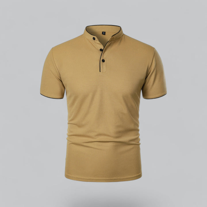Men's Short-Sleeve Mandarin Collar Cotton Polo Shirt - Khaki