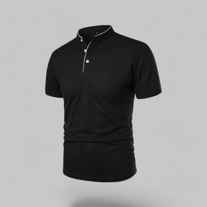 Men's Short-Sleeve Mandarin Collar Cotton Polo Shirt