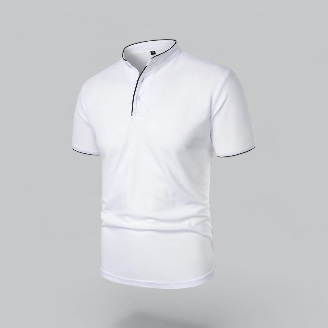 Men's Short-Sleeve Mandarin Collar Cotton Polo Shirt