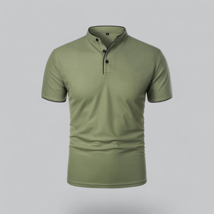 Men's Short-Sleeve Mandarin Collar Cotton Polo Shirt - Green