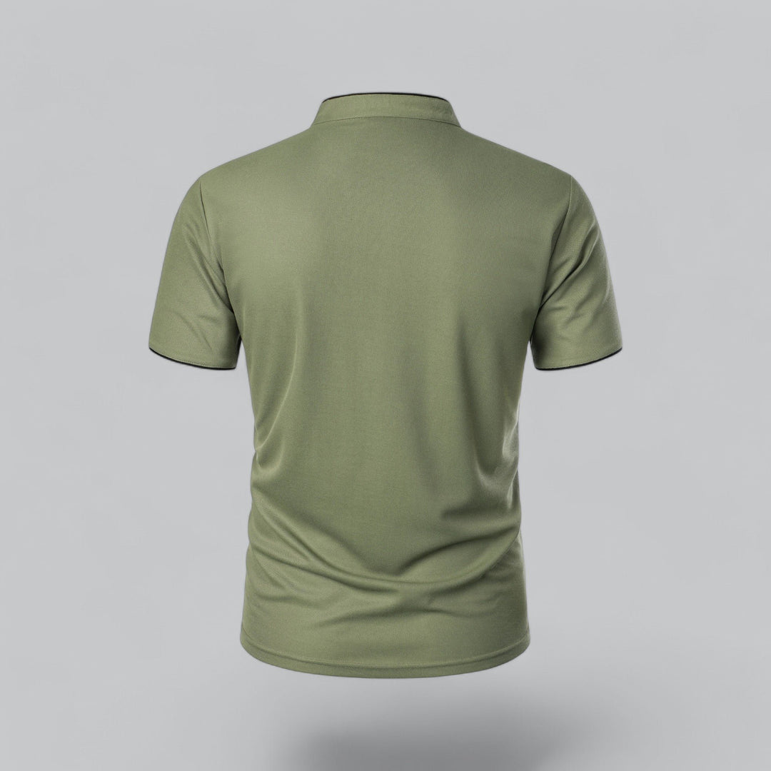 Men's Short-Sleeve Mandarin Collar Cotton Polo Shirt