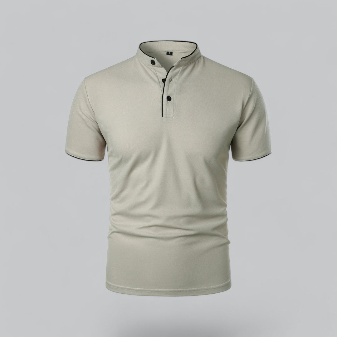Men's Short-Sleeve Mandarin Collar Cotton Polo Shirt - Light Grey